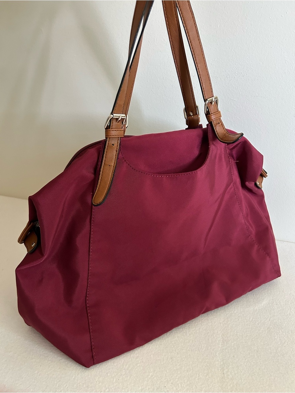 Roots 73 Burgundy Large Nylon Tote Bag with Tan Handles R4700 - Picture 7 of 7